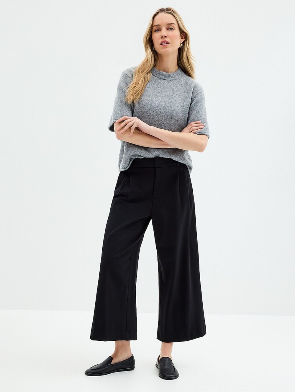 Contemporaine Simons Black Cropped Wide-Leg Trousers Size 4